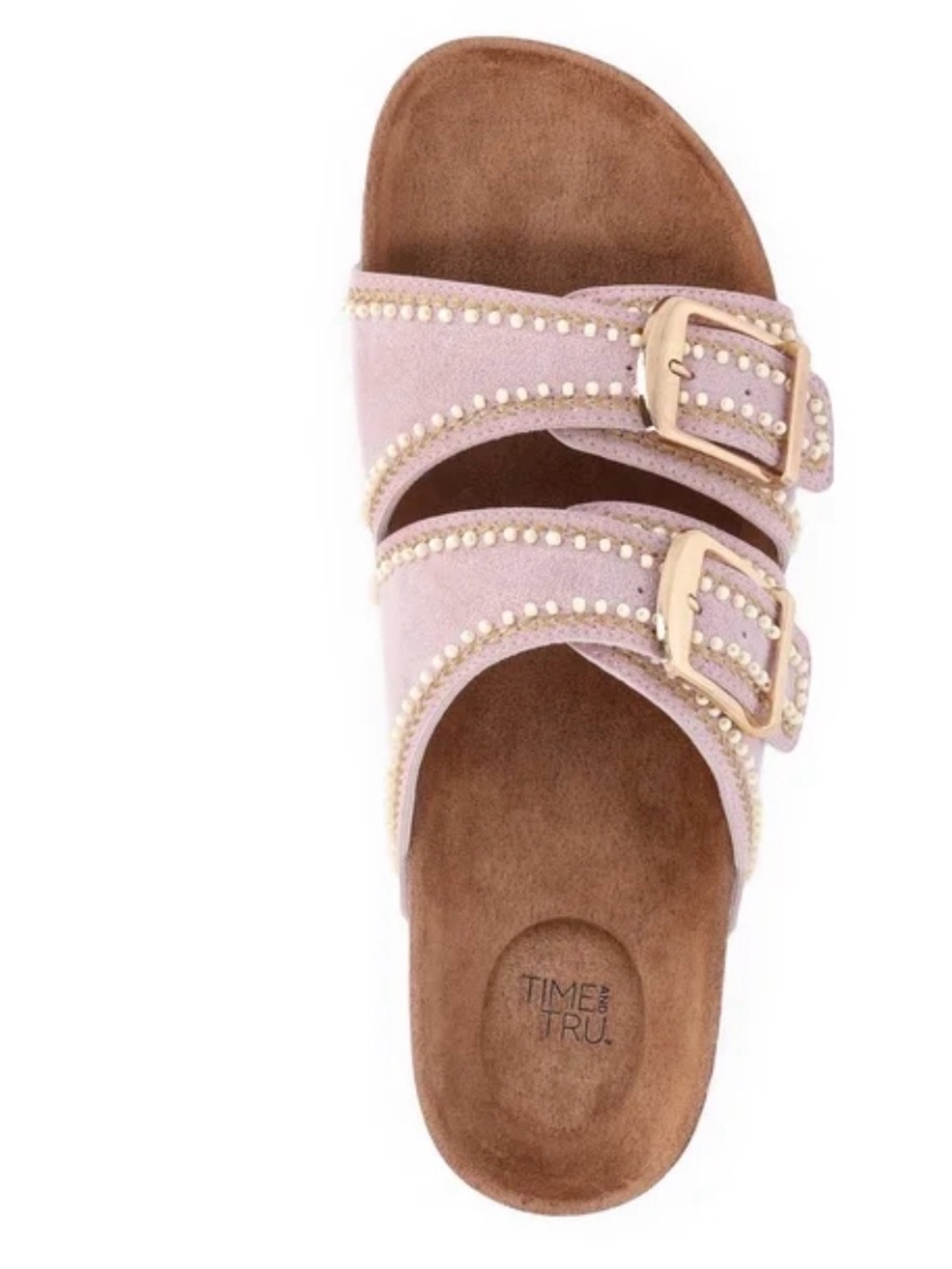 NWT TIME AND TRU Pink Suede Double Buckle Slide Sandal 8 Birkenstock Slide